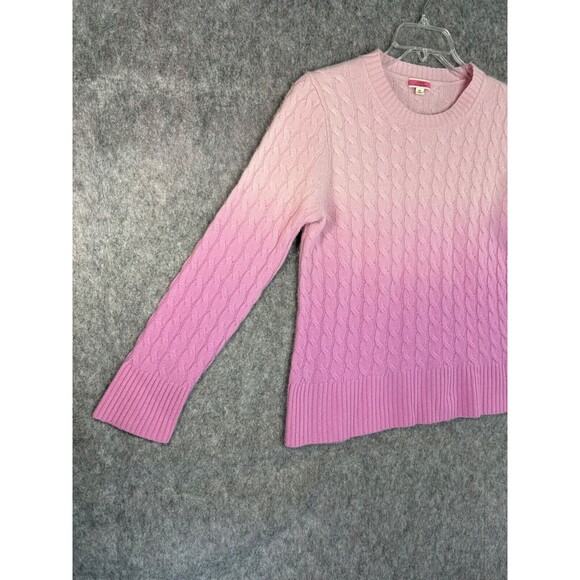 J. Crew Limited Edition Cashmere Purple Pink Ombre Cable Knit Sweater Size M - Picture 3 of 8